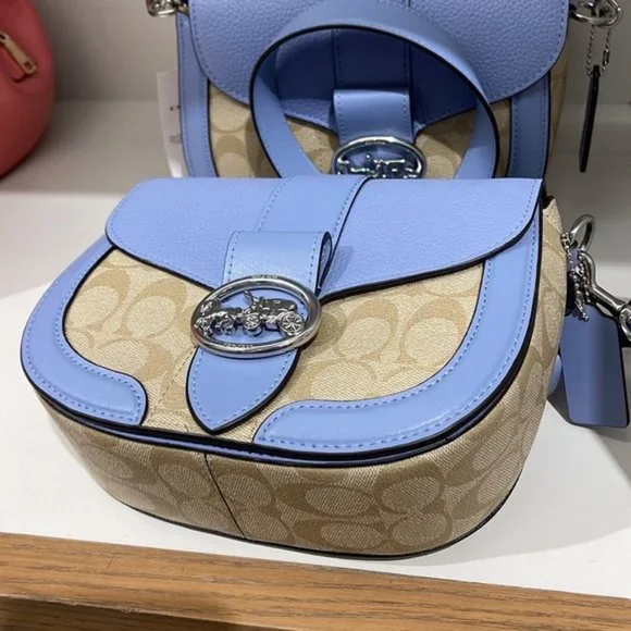 Coach Georgie Saddle Bag In Signature Canvas Light Khaki / Marble Blue - Picture 12 of 16
